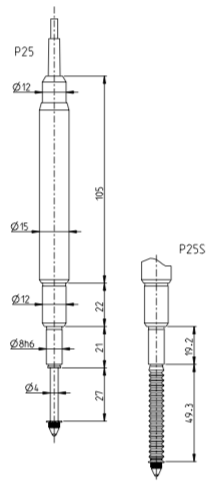 Sylvac Capacitive Measuring Probes dimensions (P25/P25S)