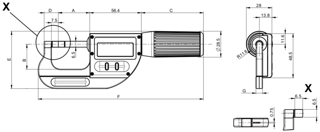 Sylvac Micrometer S_Mike PRO - Knife dimensions